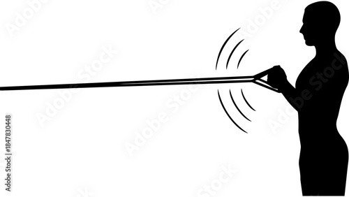 Man exercising with resistance band with transparent background