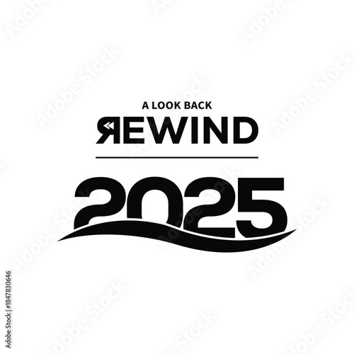 Minimal “A Look Back Rewind 2025” typography design in bold black on white background, modern text layout ideal for year in review content, recap videos, social media posts, and editorial projects.