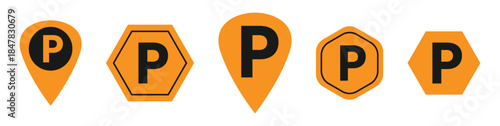 Parking icons. Car parking icon set. Map parking pointer. Vector illustration.