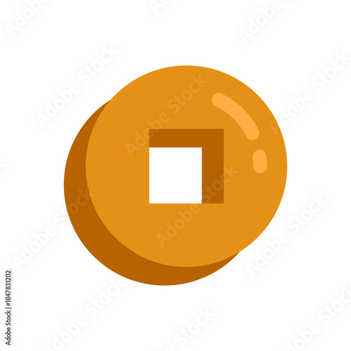 Golden Chinese coin icon symbolizing wealth, fortune, and prosperity for Lunar New Year and Chinese New Year celebrations. Ideal for festive and cultural designs minimal