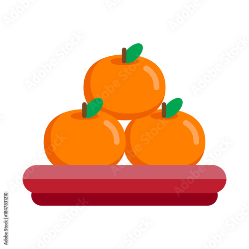 Lucky oranges on a red tray representing Lunar New Year and Chinese New Year, symbol of luck, prosperity, wealth, abundance, and festive celebration, Minimal illustration