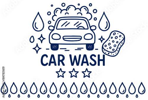 Car wash icon with soap bubbles and sponge illustration