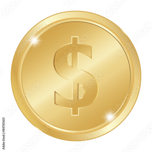Golden Dollar Icon: A close-up view of a gleaming gold coin featuring the prominent dollar sign, symbolizing wealth and financial prosperity.