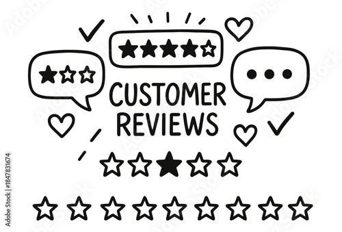 Customer reviews concept with rating stars and speech bubbles
