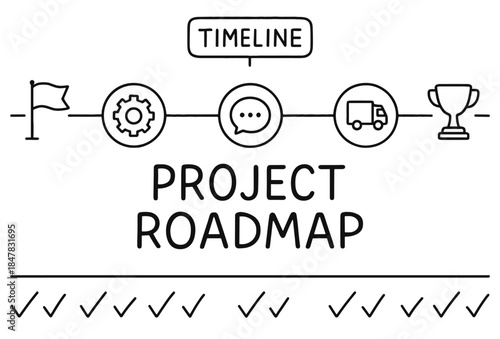Illustrated project roadmap with timeline and icon elements