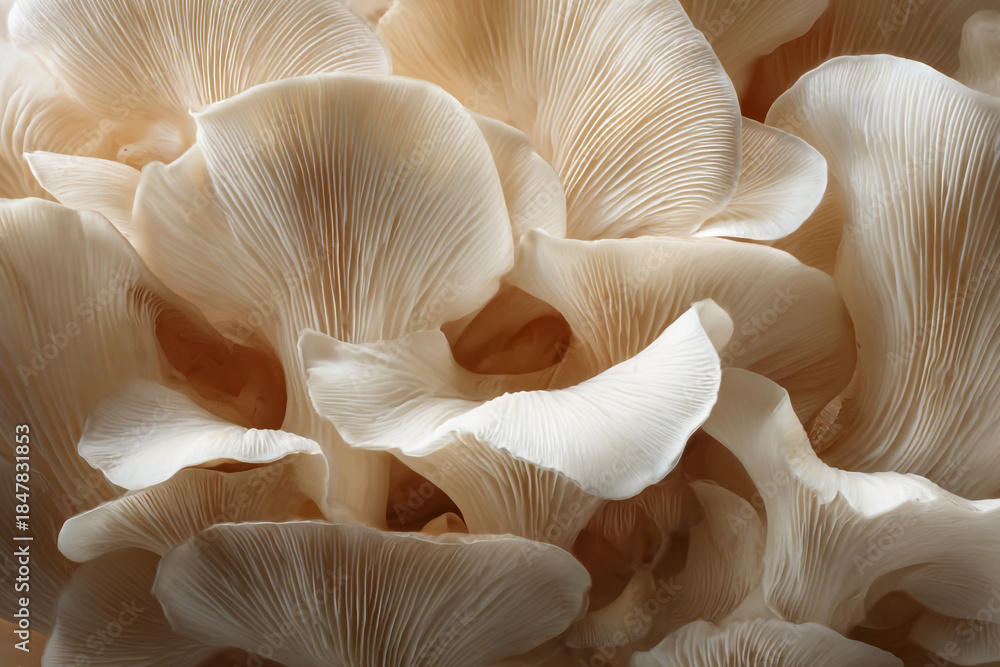 Fototapeta premium delicate beige oyster mushrooms showcase intricate gills and organic texture