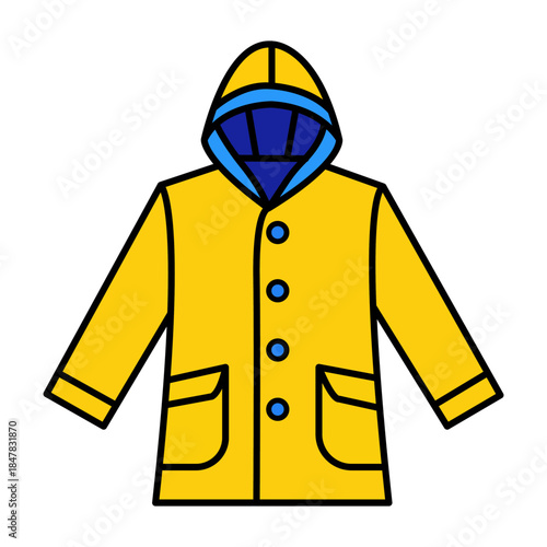 Vibrant Raincoat: A cheerful yellow raincoat with a protective hood, designed to shield against the elements, evoking a sense of prepared comfort and playful protection.