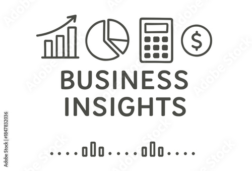 Business insights graphic with charts and calculator icons