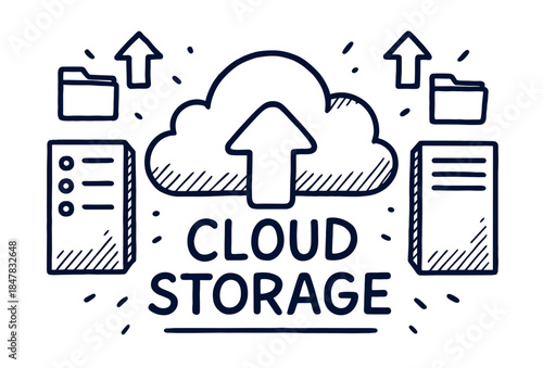 of cloud storage concept with servers and upload icons