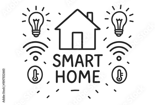 Smart home concept with wifi and energy efficiency symbols