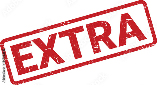 Distressed Red Extra Stamp Grunge Effect, Rectangular Rubber Stamp Design on White Background, Concept