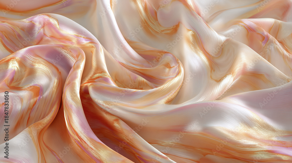 Obraz premium A close-up view of delicate silk fabric with swirls of color, creating an elegant and luxurious texture. The fabric appears soft and flowing