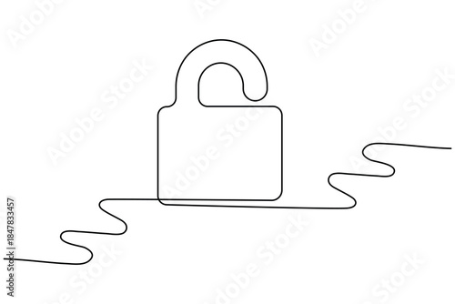 Shield security unlock continuous one line drawing minimalist outline vector
