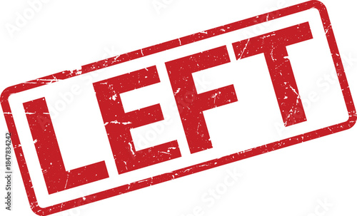Distressed Red Stamp with the Word LEFT in Bold White Letters on White Background