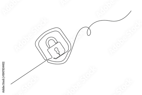 Secure privacy shield lock minimalist one line drawing vector
