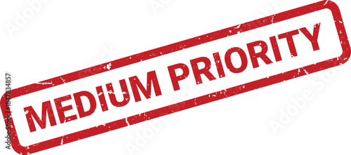 Red Medium Priority Rubber Stamp with Textured Finish on a White Background