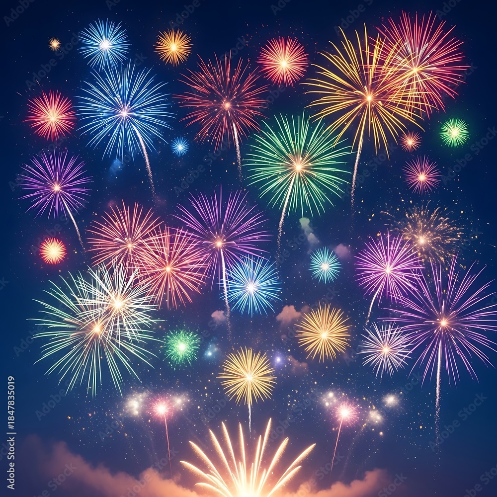 Fototapeta premium Vibrant fireworks display illuminating a night sky