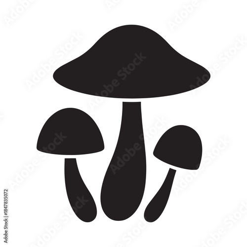 Simple black silhouette illustration of a cluster of mushrooms