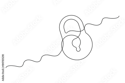 Cyber security shield lock one line art isolated outline illustration
