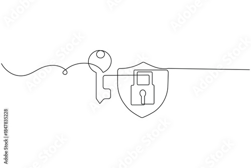 Shield security lock continuous one line drawing minimalist outline vector
