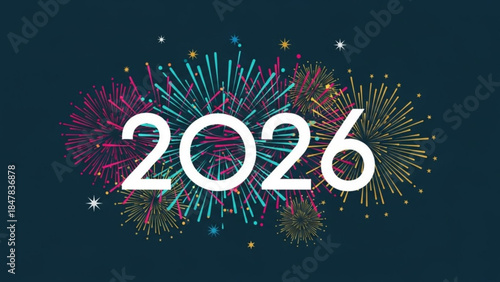 Vibrant fireworks display with colorful explosions and sparks on dark background celebrating 2026