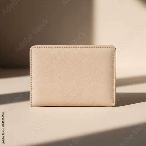 Luxury Leather Wallet Standing Upright in Studio Light with Seamless Beige Background