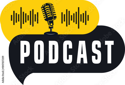 Podcast. Webcast audio recording concept logo design. Podcast radio sign. Audio recording concept. Vector illustration.