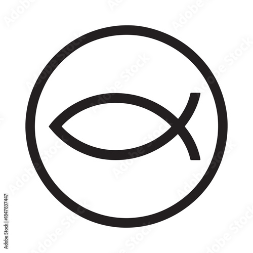Simple black and white illustration of the ichthys or christian fish symbol