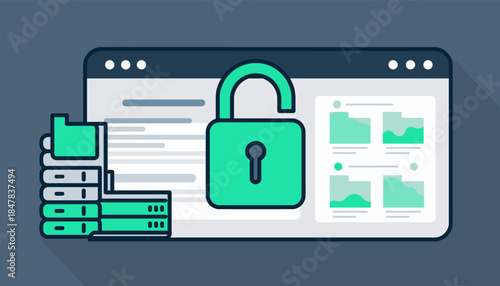 A vibrant green padlock icon sits prominently on a web browser interface, symbolizing robust data security and digital protection for online information.