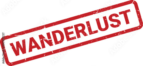 Red Wanderlust Rubber Stamp on White Background Travel Inspiration Concept