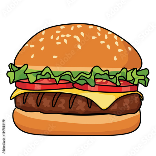 Hamburger with Lettuce Tomato Cheese and Bun