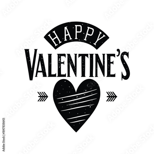 Happy Valentine's Day Heart Emblem With Arrows and Vintage Text