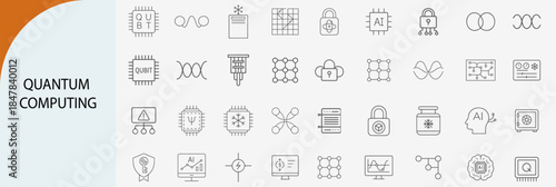 quantum computing line icons collection, minimal vector illustration design