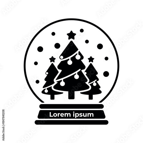Snow Globe Village with Sleigh silhouette logo vector line art logo design