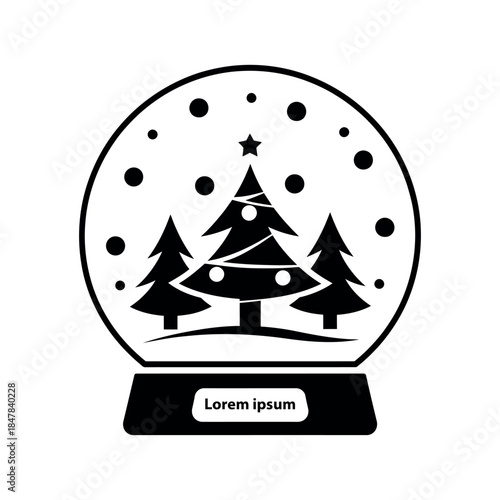 Snow Globe Village with Sleigh silhouette logo vector line art logo design