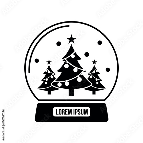 Snow Globe Village with Sleigh silhouette logo vector line art logo design
