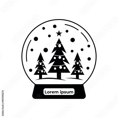 Snow Globe Village with Sleigh silhouette logo vector line art logo design