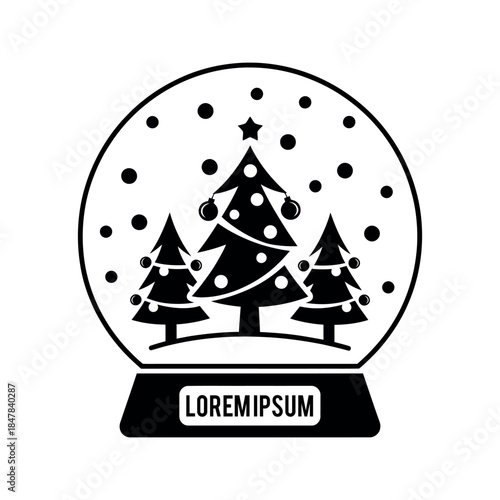 Snow Globe Village with Sleigh silhouette logo vector line art logo design