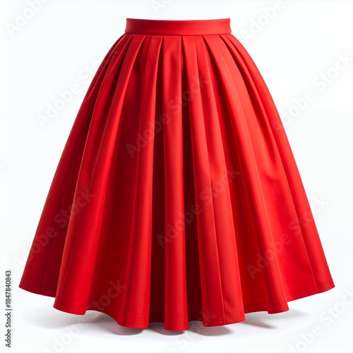 Elegant radiant red midi skirt gracefully displayed on a pristine white background