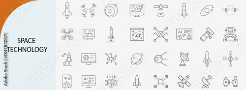 space technology line icons set, minimal vector illustration design