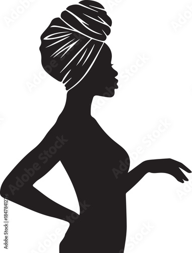 Elegant silhouette of a black woman wearing a turban