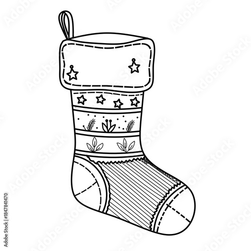 Festive Christmas Stocking with Stars and Plants