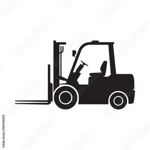 Simple black and white illustration of a forklift a common warehouse machine