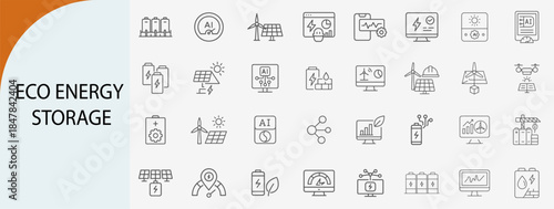 eco energy storage line icons, minimal vector illustration design