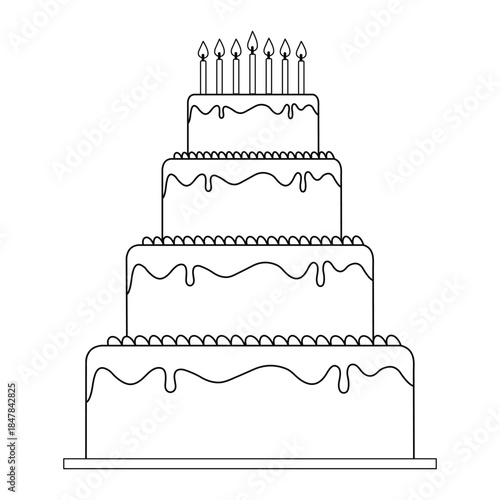 Outline drawing of a four tier celebration cake