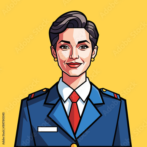 Portrait of a female police officer in uniform, featuring a professional and authoritative depiction