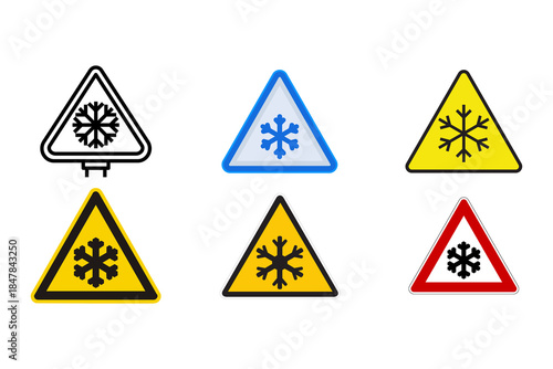 Free Download Snow Warning Sign Winter yellow storm warning road sign during heavy snow and blizzard conditions. Triangular road sign with a snowflake symbol covered in snow, warning of icy and slippery roads - GFXLoad