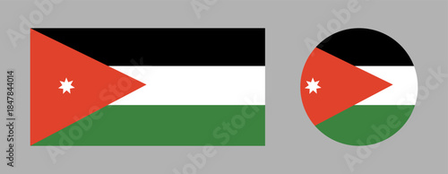 Set of Round, rectangular flag of Jordan. Jordan flag circle, rectangle icons. Flag badge, banner, backdrop. National flag Jordan.