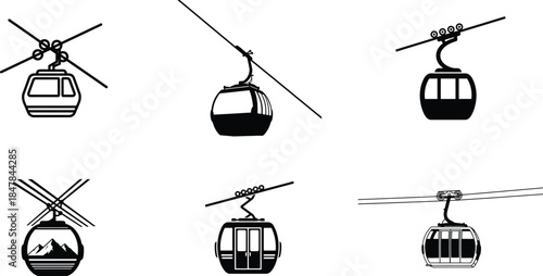 Collection of gondola lift cabin icons in black and white