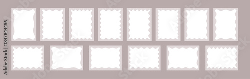 Zigzag frames edge white color silhouette scalloped scallop edge shape rectangle shape with with zigzag wavy edge.  Vector illustration.